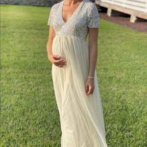 Maya deluxe s maternity long white cream dress